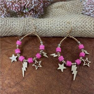 Pink and Gold Star Hoop Earrings